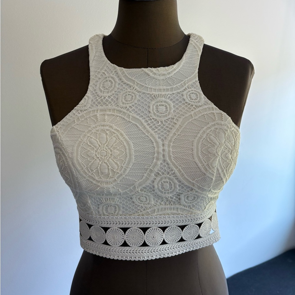 LF White Embellished Sleeveless Crop Top